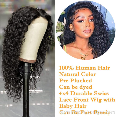 Water wave lace front wig 150% density 4x4 closed wig Brazilian water curly wet wave wig black women natural color 18 inches